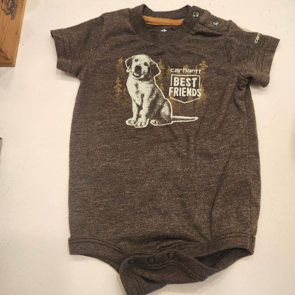 Carhartt Baby Boys 6M Brown Best Friends Labrador Dog Short Sleeve Bodysuit